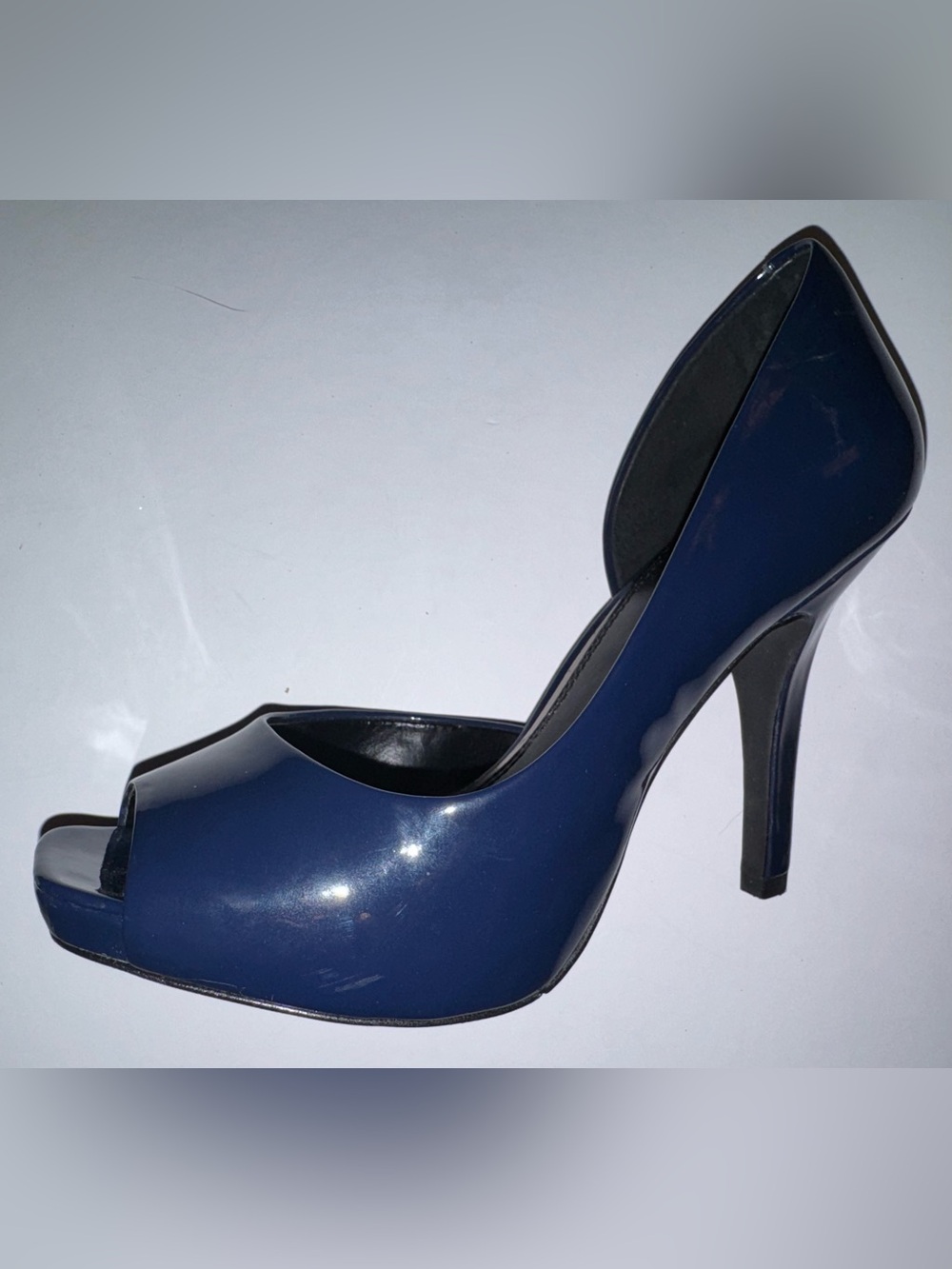 Jessica Simpson Navy Patent Open-Toe Pumps - Picture 2 of 12